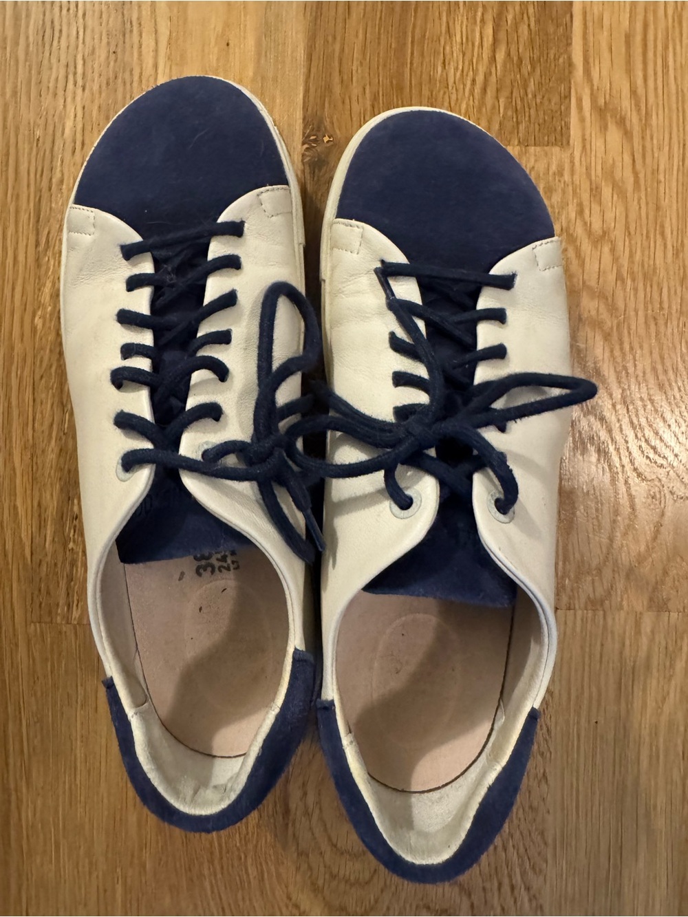 Birkenstock Cream and Navy Lace-Up Sneakers